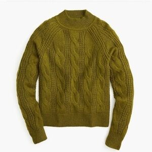 J. Crew Sweater Pointelle Pullover Cableknit Alpaca Mock Neck Classic Green S